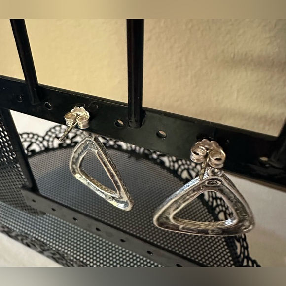 Or Paz 925 Sterling Silver Triangle Dangle Earrings | Israel | Flower Accent - Picture 5 of 6